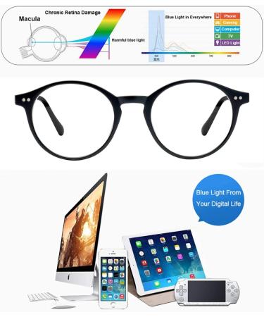 Vintage Blue Light Blocking Glasses for Women/Men - Round Rim Eyeglasses Frame for Computer Gaming - Anti Eyestrain - Transparent/Leopard/Black - Buy Online on GoSupps.com