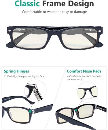 Eyekeper Computer Reading Glasses - UV Protection Anti-Blue Light Scratch-Resistant Spring Hinges - BB40 Yellow Tinted Black - 3.0 Diopters - Buy Online on GoSupps.com