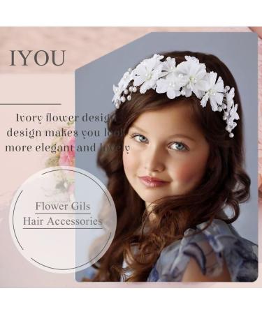 IYOU Floral Wedding Headband Ivory Pearl Headpiece Bridal Holy Communion Hair Accessories for Flower Girls - Buy Online on GoSupps.com