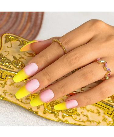 Sethexy Matte Coffin False Fingernails | French Ballerina Gradient Nails | 24 Acrylic Press-On Nail Tips for Women & Girls - Buy Online on GoSupps.com