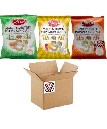 VIMIX Mango Chutney Chilli & Lemon Sweet & Chilli Poppadum Curls 80g - 03 Mixed Flavour Crisps Bag