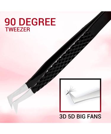 4 Pcs Black Diamond Grip Eyelash Extension Tweezers Set - SialBE Straight and Curved Lash Tweezers with Silver Tip - Buy Online on GoSupps.com