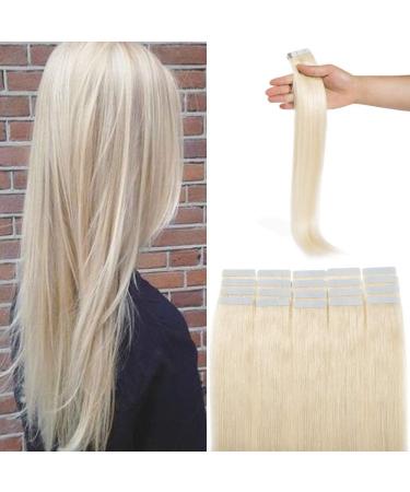 Silk -Co Tape Extensions Real Hair 55cm - 20 Tresss x 4cm wide/2.5g - Remy real hair Extensions tape in hair extension #60 platinum blonde