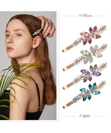 Violet Pink Bobby Pins & Flower Hair Clips - Chic Rhinestone Hair Accessories for Women & Girls - 8-Piece Set - Buy Online on GoSupps.com