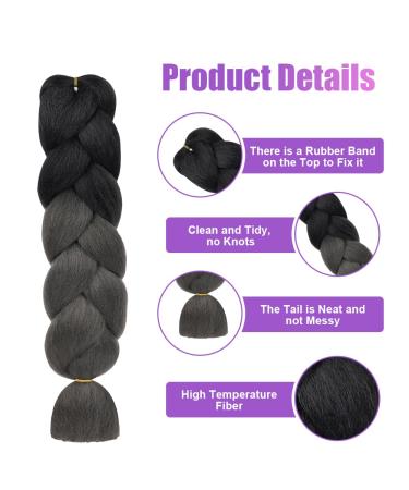 Aomig Braids Extensions - 24 Strands Synthetic Hair in Black Dark & Gray for Box Braids - Shop Internationally - Buy Online on GoSupps.com