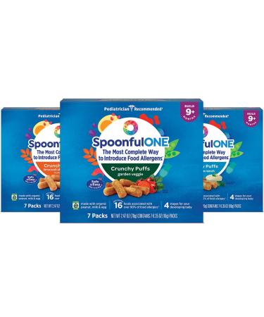 SpoonfulONE Early Allergen Introduction Crunchy Puffs | Smart Feeding Snack Food for an Infant or Baby 9+ Months | Certified Organic (Variety, 21 Pack) Variety 21 Pack