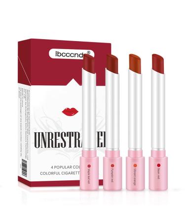 4 Colors Tube Cigarette Lipstick Little Cigarette Lipstick Set Labiales Mate Velvet Lipstick Moisturizer & Smooth Red Lip Stain Long Lasting 24 Hours Waterproof Lip Tinet