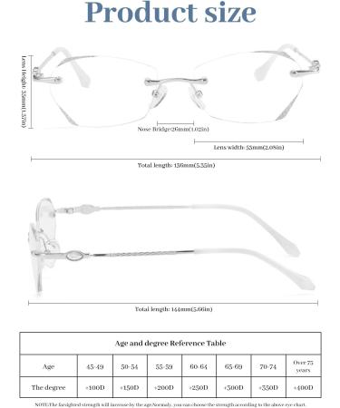 LUFF Rimless Reading Glasses for Women - Frameless Metal Blue Light Readers Anti Eyestrain 2.5x Stylish Diamond Cut Edge - International Shipping - Buy Online on GoSupps.com