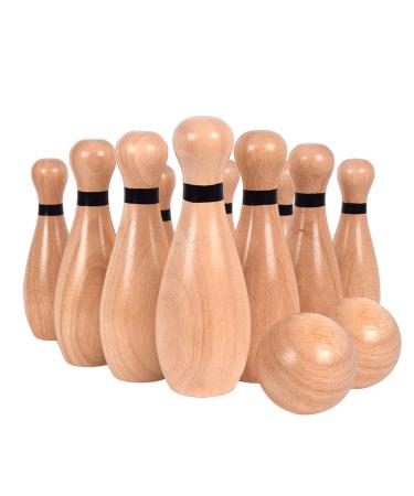 NI-ROU Outdoor Giant Lawn Bowling Games Rubber Wooden Lawn Set Fun Sports Games Outside or Indoor for Family Adults and Kids Backyard Skittles Carrying Bag with 10 Pins and 2 Balls Large Type