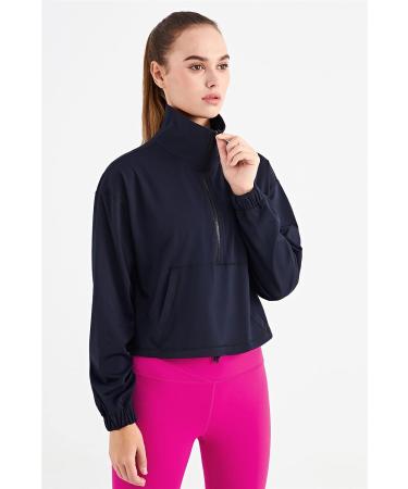 Altiland Women's Black Half Zip Cropped Jacket - Medium | Long Sleeve Workout Athletic Running Yoga Shirt - Buy Online on GoSupps.com