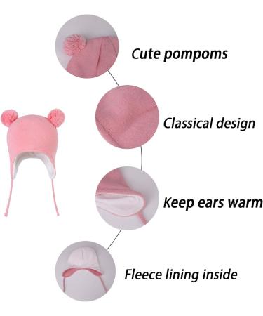 LANGZHEN Toddler Winter Hat Earflap Knit Cap for Baby Boys Girls 0-6 Months - White+Pink - Buy Online on GoSupps.com