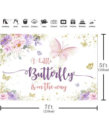 Aperturee 7x5ft Butterfly Baby Shower Backdrop | Purple and Pink Floral Princess Girl Party Decoration | Photography Background for Gender Reveal | Photo Booth Banner with Gold Accents - Buy Online on GoSupps.com