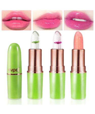 BINGBRUSH 3 Pcs Flower Color Changing Lipstick Queen  PH Mood Long Lasting Labiales Moisturizer Lip Gloss Lip Balm Tinted Magic Lip Stain Glossly Makeup Lipstick Set for Women 3 Count (Pack of 1) 3Pcs Shimmer+2 Flower Li...