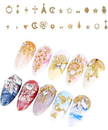 Metal Nail Studs Silver Rose Gold Metal Nail Studs Rose Star Moon Feather Nail Charm Kit Heart Triangle Square Rivet Gems 3D Nail Art Jewelry Decoration DIY Decoration (4 Boxes) - Buy Online on GoSupps.com