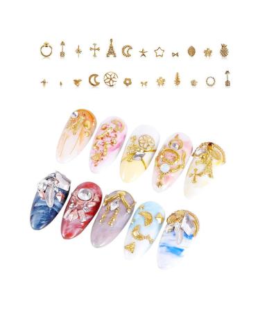 Metal Nail Studs Kit: Silver Rose Gold Star Moon Feather Charm, Heart Triangle Square Rivet Gems - 3D Nail Art Decoration (4 Boxes) - Buy Online on GoSupps.com