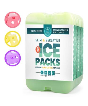 Healthy Packers Cool Pack, Slim Long-Lasting Ice Packs - Green Gel Ice Pack Great for Coolers or Lunch Box (8-Pack) Green (8 Pack)