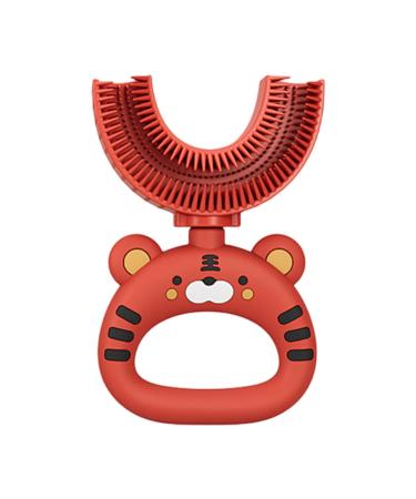 PzuryHG U-shaped toothbrush child-friendly toothbrush with a soft silicone brush head soft silicone brush head 360-degree training and extra soft toothbrush handy handle funny and red 1 piece (1 Pack)