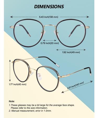 Gqueen Oversize Round Blue Light Filter Glasses - UV400 Protection for Men & Women | Glossy Black Frame for Gaming & PC Use - Buy Online on GoSupps.com