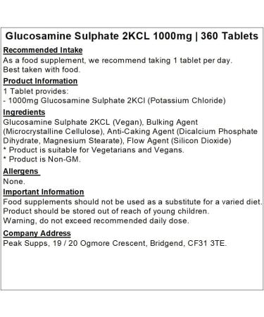 Glucosamine Sulphate 1000mg 2KCl - 360 Tablets - Buy Online on GoSupps.com