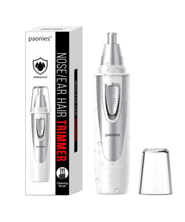 Ear and Nose Hair Trimmer Clipper 2023 Professional Painless Eyebrow & Facial Hair Trimmer for Men Women Battery-Operated Trimmer with IPX7 Waterproof Dual Edge Blades for Easy Cleansing White
