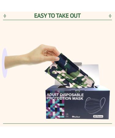 50 Pack Adult Disposable Face Masks - Soft 3-Ply Bulk Pack with Elastic Ear Loops - Mix Camo Colors - Ideal for Home, Office, School, Outdoors - Buy Online on GoSupps.com