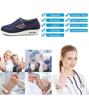 Orthoshoes Women's Diabetic Walking Shoes - Comfortable Support for Elderly with Swollen Feet | Lightweight Adjustable Strap Sneakers for Plantar Fasciitis - Navy, Size 7 - Buy Online on GoSupps.com