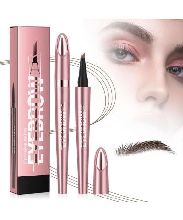 3D Magic Eyebrow Pencil Waterproof with 4 Fork Tips Micro Brow Pencil Eyebrow Pencil Effortlessly Creates Natural Looking Eyebrows (2#-Dark Brown)