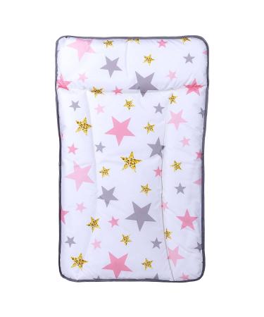For Your Little One Deluxe Baby Changing Mat Easy Clean PVC Coated Design - Pink and Gold Stars
