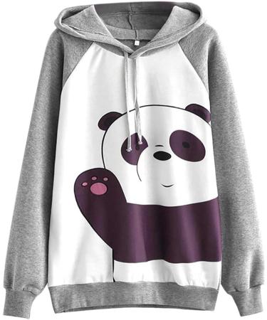 Bigfanshu Womens Cartoon Panda Print Sweatshirt Casual Simple Loose Hoodie Cute Comfortable Fresh Pullover Blouse Top Gray - Buy Online on GoSupps.com