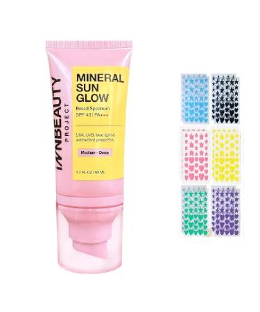 iNNBEAUTY PROJECT Mineral Sun Glow Broad Spectrum SPF 43 PA +++ with and Vitamin C 1.7 oz / 50 ml (Medium-Deep) + Bonus Acne Patch (36 Pieces)