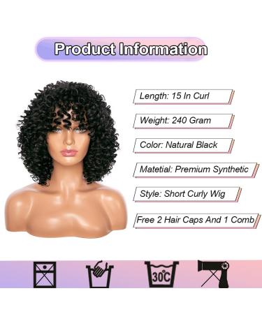 14 Soft Curly Afro Wig with Bangs for Black Women | Premium Synthetic Curly Full Wig for Daily Use - Natural Black 1B - Buy Online on GoSupps.com
