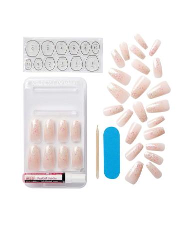 KISS Classy French Nail Manicure Kit with Gel Finish - Long Coffin Shaped, Includes Scrunchie and Pink Nail Glue - 28 Fake Nails, Mini File, Manicure Stick - Buy Online on GoSupps.com