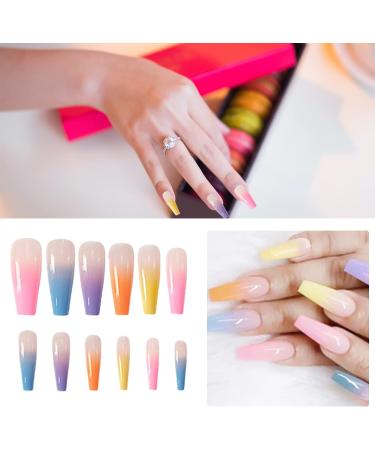 24pcs Rainbow Press On Nails Long Ballerina False Nails Full Cover Coffin Fake Nails Stick On Nails Neon Tip French Manicure Artificial Nails Acrylic Nails Stick On Nail False Tips for - Buy Online on GoSupps.com