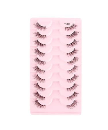 KANGQL Half Lashes False Eyelashes Natural Half Lashes Short Wispy Clear Band Lashes Pack Cat Eye 3D Faux Mink Lashes Fake Eyelashes 10Pair