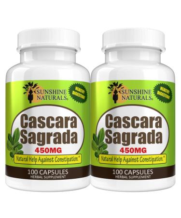 Sunshine Naturals Cascara Sagrada 450 Mg Herbal Digestive Support & Gentle Laxative for Occasional Constipation Natural Colon Cleanse 100 Capsules Made in USA Pack 2