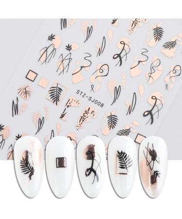 9 Sheets Gold Nail Art Stickers - Self-Adhesive 3D Decals for Nail Design - Abstract Line, Leopard Print, Leaves, Flower Sliders - French Manicure Decoration - Design 2 - Buy Online on GoSupps.com