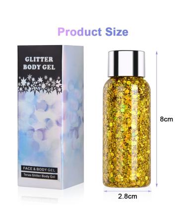 Uraqt Body Glitter Gel | Chunky Glitter & Lotion for Face Hair Lips | Sparkling Mermaid Makeup for Festivals (Gold) - Buy Online on GoSupps.com