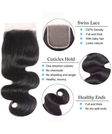 Brazilian Body Wave Human Hair Bundles with Closure | 3 Bundles + 4x4 Lace Closure (14 16 18+12) | 100% Unprocessed Virgin Hair | Free Part Natural Color - Buy Online on GoSupps.com