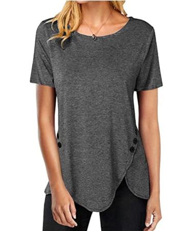 Ganfancp Women's Summer Short Sleeve Irregular Button Blouse Top in Gray- Plus Size 4X-Large - Buy Online on GoSupps.com