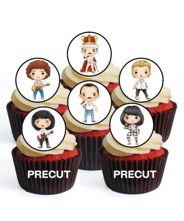 PRECUT Queen Edible Cupcake Toppers - Freddie Theme Premium Thickness SWEETENED VANILLA - wafer card disc cake decorations (Pack of 24)