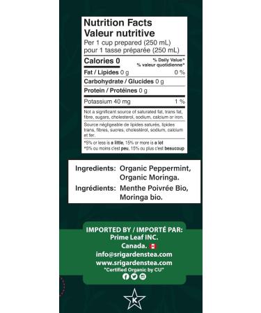 Sri Gardens Tea Moringa Mint Tea Bags 20 count - Buy Online on GoSupps.com