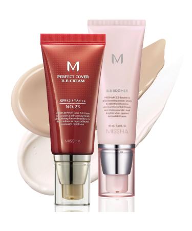 MISSHA BB ESSENTIALS KIT M PERFECT COVER BB CREAM No.23 Natural Beige/SPF 42 PA+++ 1.69 oz & M BB Boomer 1.35 oz -Lightweight Multi-Function High Coverage valentines day gifts for her 2 Count (Pack of 2) No.23