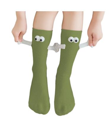 KSHSAA 2 Pair Couple Holding Hands Socks for Kids Magnetic Socks Funny Magnetic Suction 3D Doll Socks Comfortable Unisex Hiking Walking Socks for Women Men Green