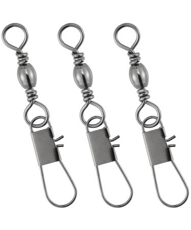 Dr.Fish 50 Pack Fishing Snap Swivels Barrel Swivel with Snap Freshwater Swivels Fishing Tackles Stainless Steel Safty Interlock Snaps Black Nickel Copper 26-132Lb #14(26LB)-50 Pack