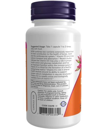 Now Foods Vitamin D-3 & K-2 120 Vegetable Capsule (2 Pack) - Buy Online for Immune Support - Buy Online on GoSupps.com