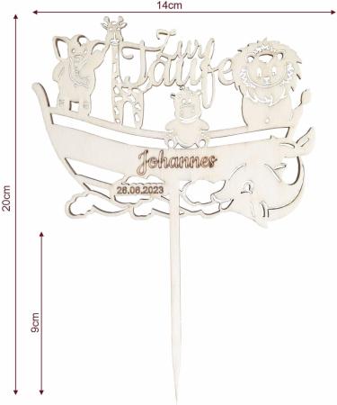 Personalized Noah's Ark Baptism Cake Topper - Custom Name & Date - Unique Cake Decoration for Baptism Celebrations - Buy Online on GoSupps.com