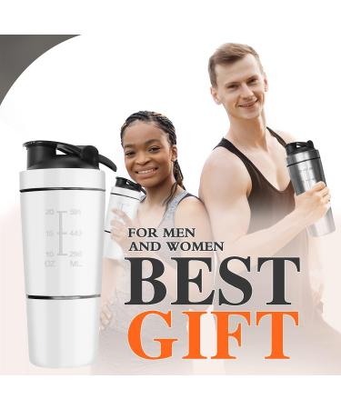 ROCKY&CHAO Stainless Steel Protein Shaker 700ml + 200ml - Double Wall Mixer with Powder Compartment & Ball - Ideal for Fitness & Sports (White) - Buy Online on GoSupps.com