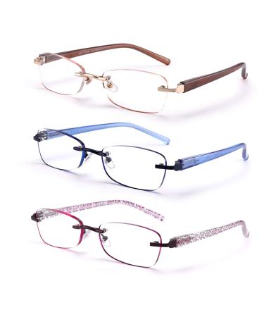 FEIVSN 3-Pack Rimless Reading Glasses For Women, Lightweight Spring Hinge Readers, Classic Elegant Artistic Eyeglasses UV 400 Set 01: Mix 3 Pairs(top Selling) 2.5 x