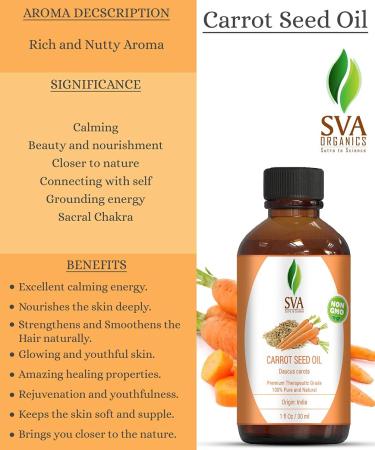 SVA ORGANICS Carrot Seed Carrier Oil - 1 Oz Pure Cold Pressed Therapeutic Grade Nourishing Oil for Face, Skin & Hair Care - Buy Online on GoSupps.com