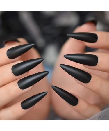 24pcs Extra Long Matte Black False Nails - Full Coverage Reusable & Long Lasting - International Shipping Available - Buy Online on GoSupps.com